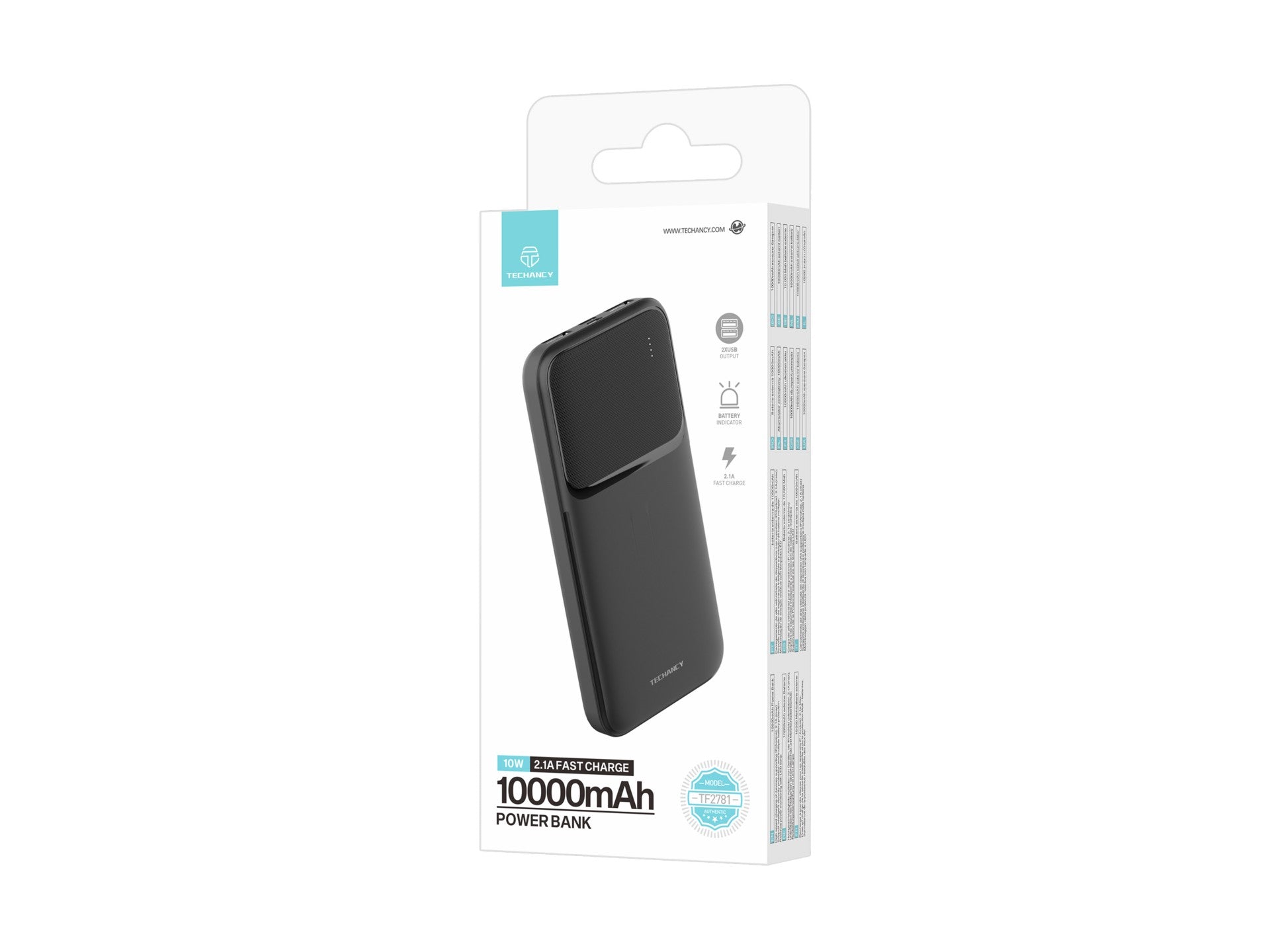Techancy Power Bank 10000mah Preto TF2781, Carregamento Rápido De 10w Para Smartphones, Tablets E Muito Mais! Techancy