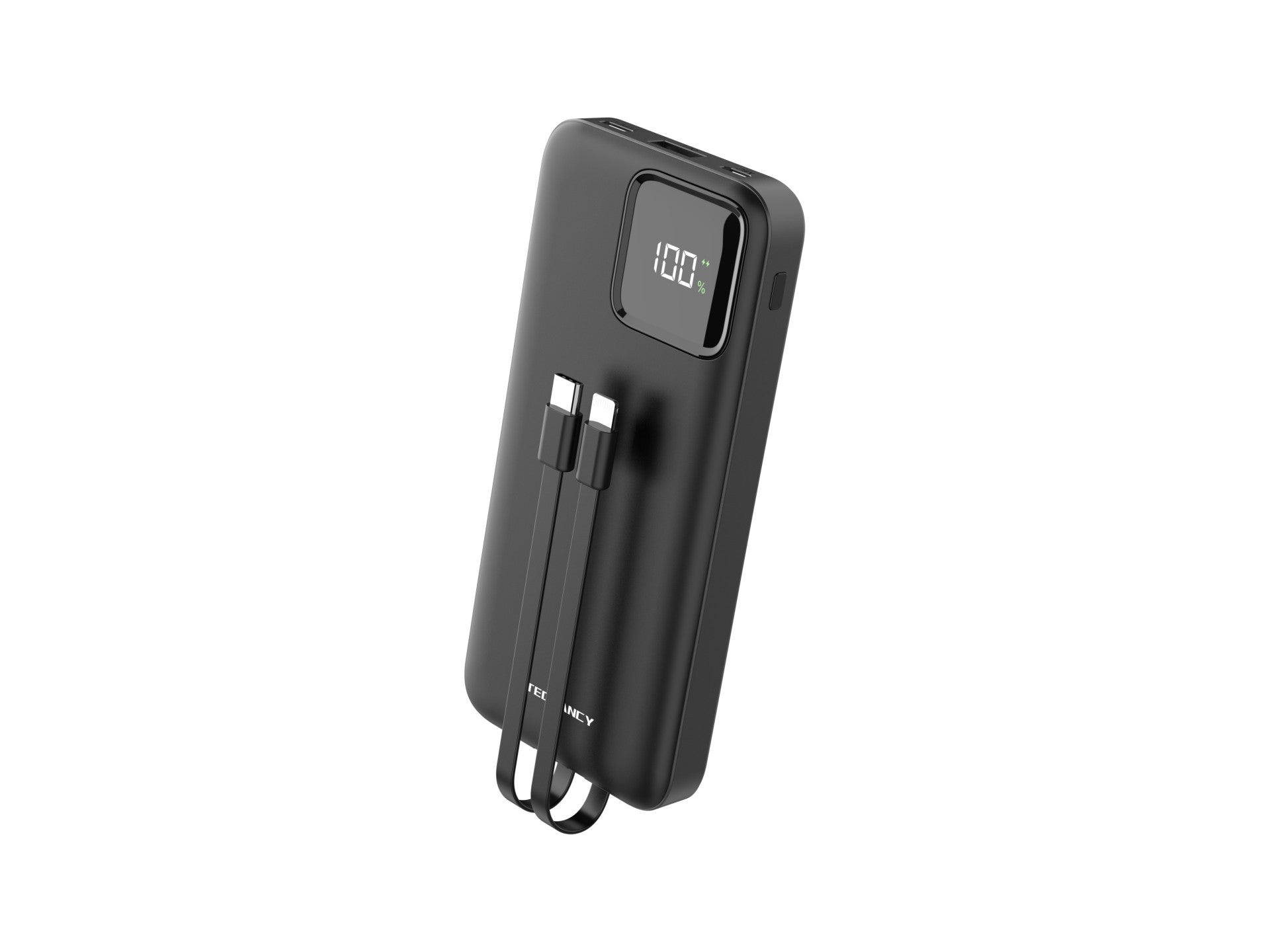 Techancy Mobile Power 10000mah 2.4a Charging TF2783, Cabo De Carregamento 2 Em 1 Usb C+Ip, Ecrã Digital De Energia, Preto Techancy